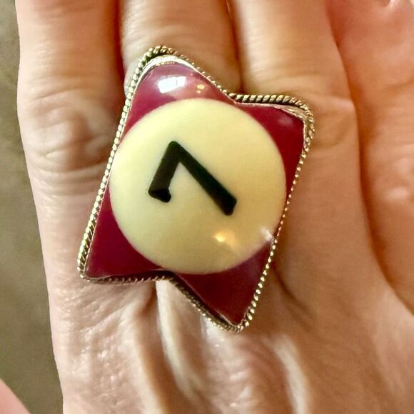 Unique Billiard Ball Lucky # 7 Statement Ring Sterling Silver Size 8 New - Picture 5 of 5